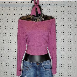 Xersion 🎉HP🎉Slouchy Light Plum Custom Cropped LS Blouse & Hair Tie, Sz Small,
